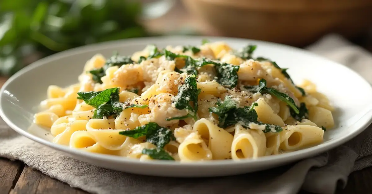 pasta med kylling og spinat