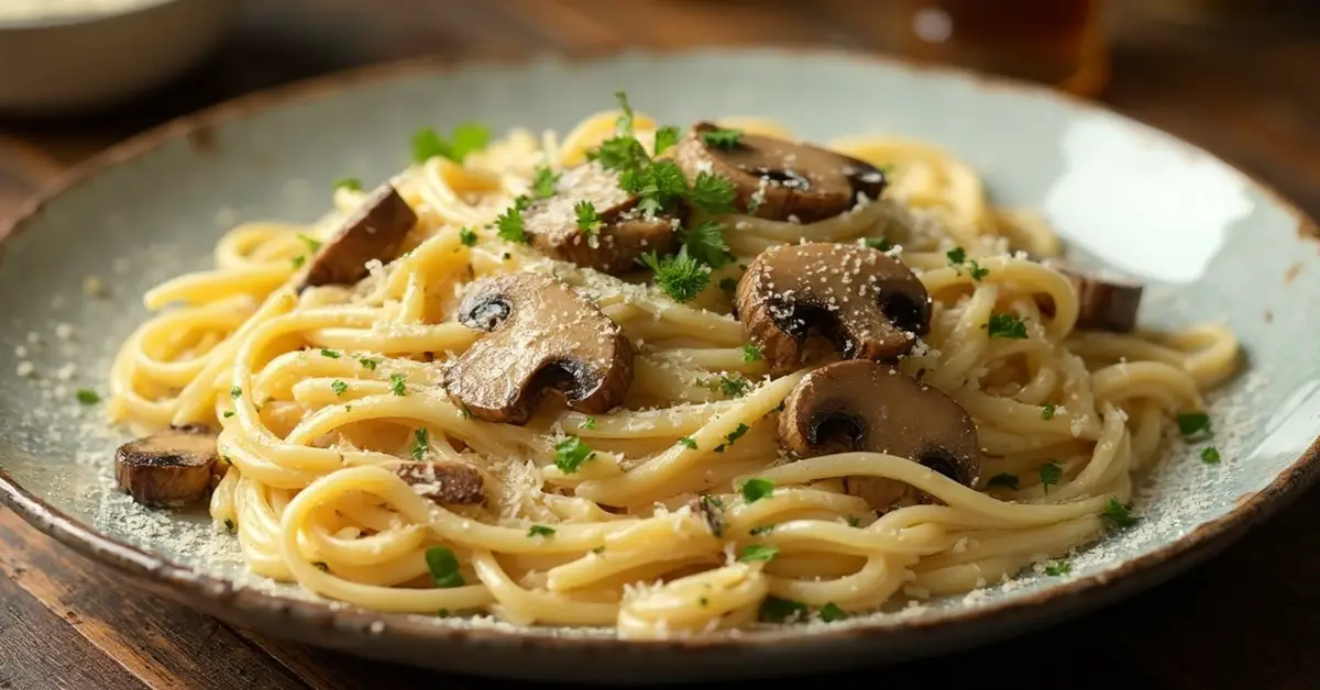 Pasta med fløde og champignon