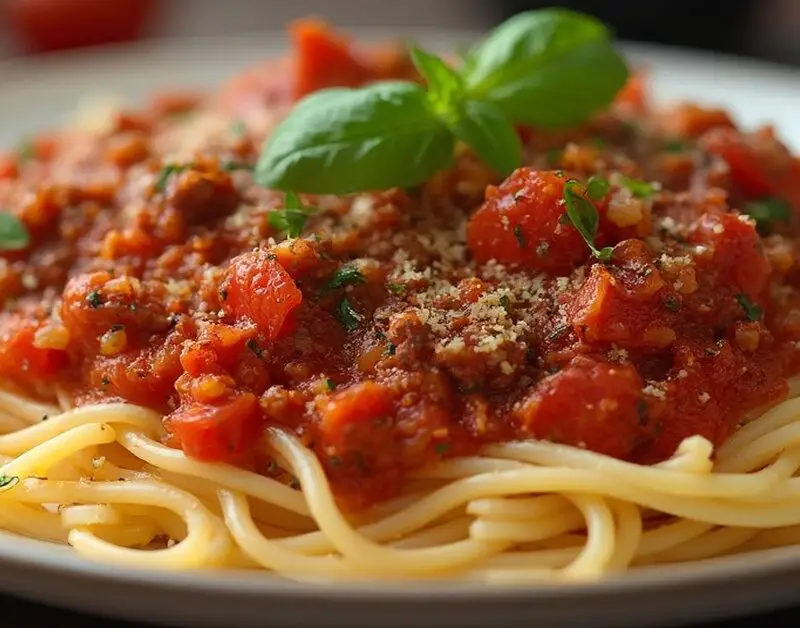 Pasta med kødsovs